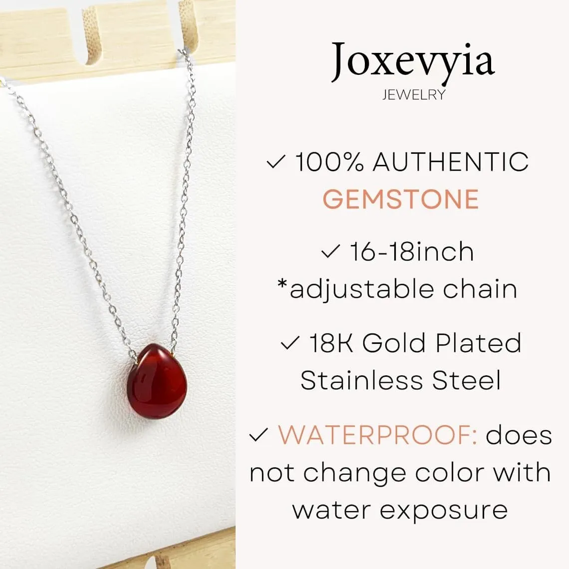 Joxevyia Carnelian Necklace Red Carnelian Raw Stone Healing Crystals Necklace Tear Drop Gemstone Pendant Necklace for Women Anniversary Birthday Valentines for Her