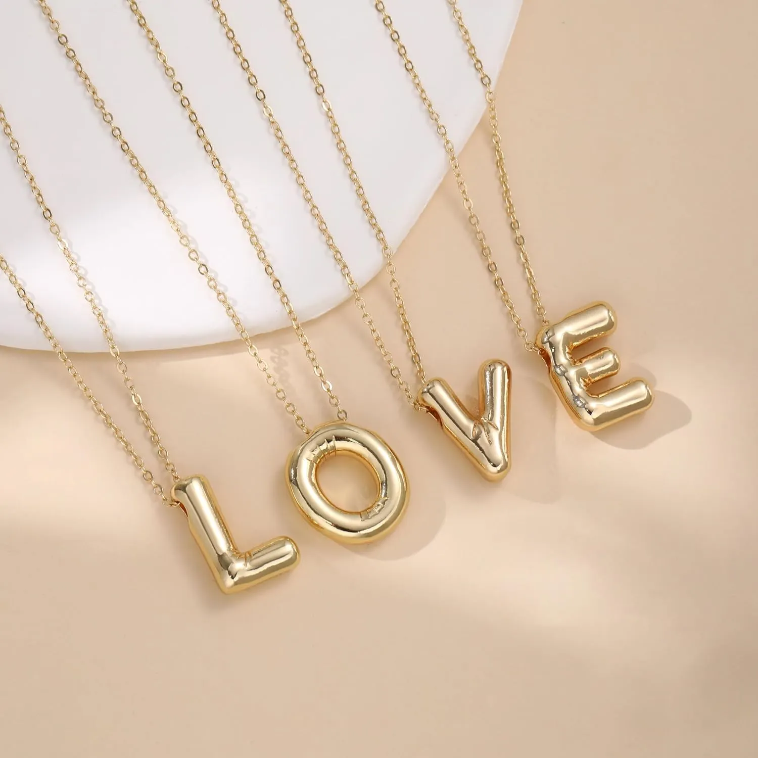 JSJOY Letter Necklace Gold Initial Necklaces for Women A-Z Layered Initial Necklace for Teens Dainty Balloon Letter Necklace 14K Gold Plated Alphabet Necklaces