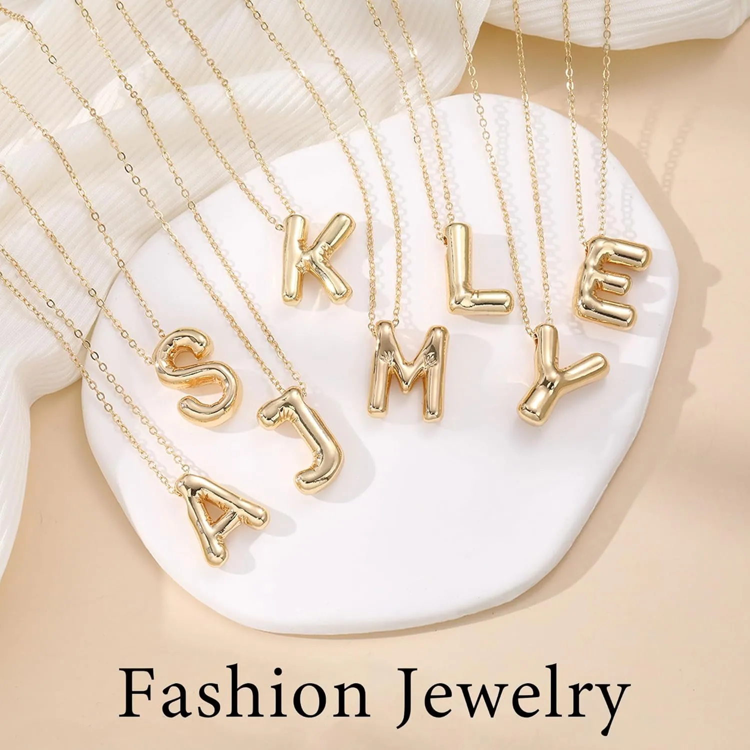 JSJOY Letter Necklace Gold Initial Necklaces for Women A-Z Layered Initial Necklace for Teens Dainty Balloon Letter Necklace 14K Gold Plated Alphabet Necklaces