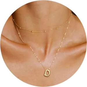 JSJOY Letter Necklace Gold Initial Necklaces for Women A-Z Layered Initial Necklace for Teens Dainty Balloon Letter Necklace 14K Gold Plated Alphabet Necklaces