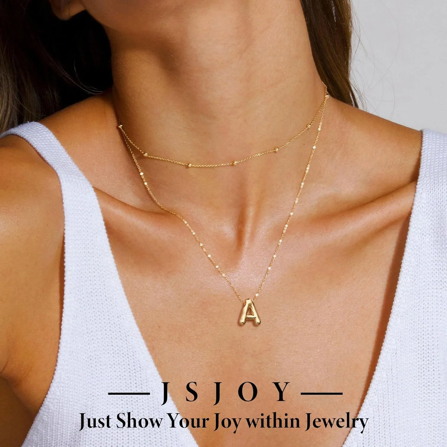 JSJOY Letter Necklace Gold Initial Necklaces for Women A-Z Layered Initial Necklace for Teens Dainty Balloon Letter Necklace 14K Gold Plated Alphabet Necklaces