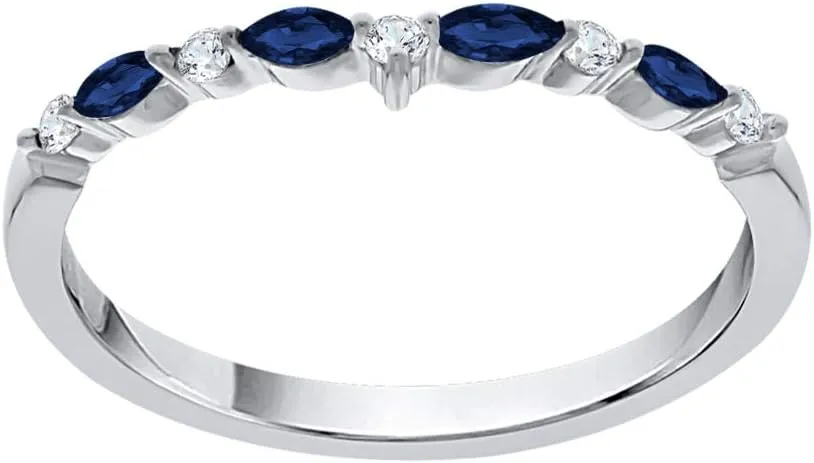 KATARINA Diamond and Alternating Blue Sapphire Wedding Band in 14K Gold (1/4 cttw, J-K, SI2-I1)