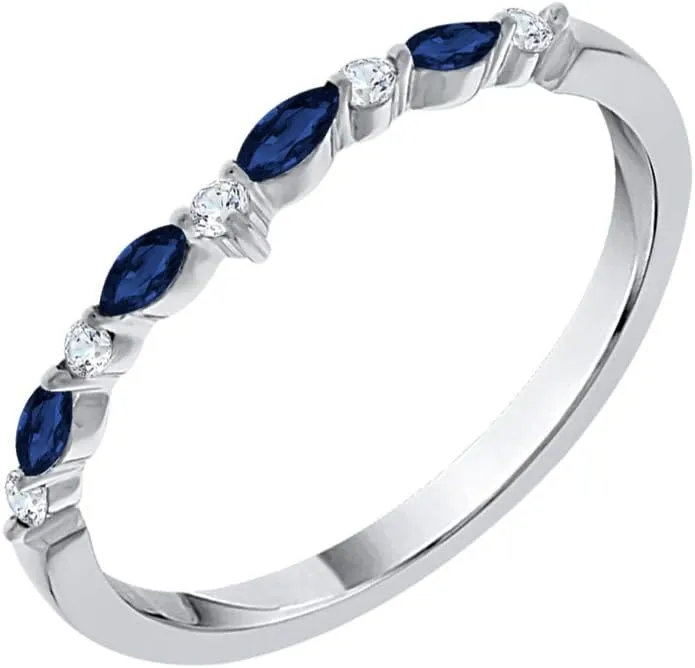 KATARINA Diamond and Alternating Blue Sapphire Wedding Band in 14K Gold (1/4 cttw, J-K, SI2-I1)