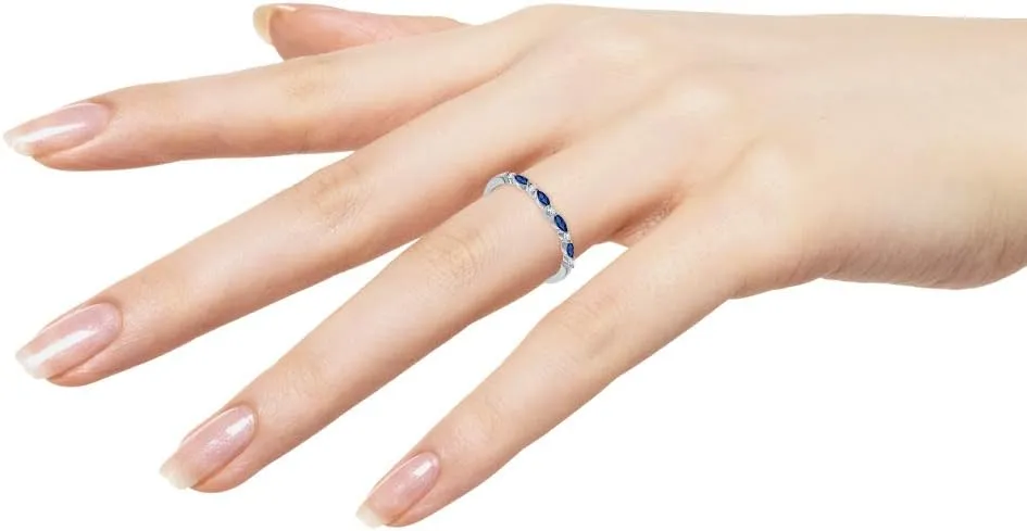 KATARINA Diamond and Alternating Blue Sapphire Wedding Band in 14K Gold (1/4 cttw, J-K, SI2-I1)