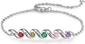 kaululu Gifts for Women Personalized Birthstone Bracelets for Mom Custom Name Bracelet for Women with 2/3/4/5 Names Gifts for Mom Wife Grandma Christmas Gift for Women Mother's Day Gift
