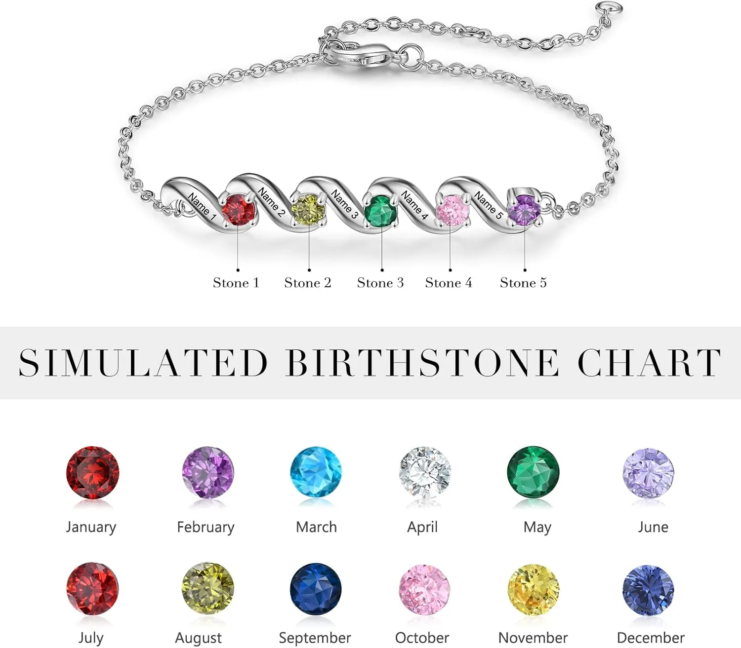kaululu Gifts for Women Personalized Birthstone Bracelets for Mom Custom Name Bracelet for Women with 2/3/4/5 Names Gifts for Mom Wife Grandma Christmas Gift for Women Mother's Day Gift