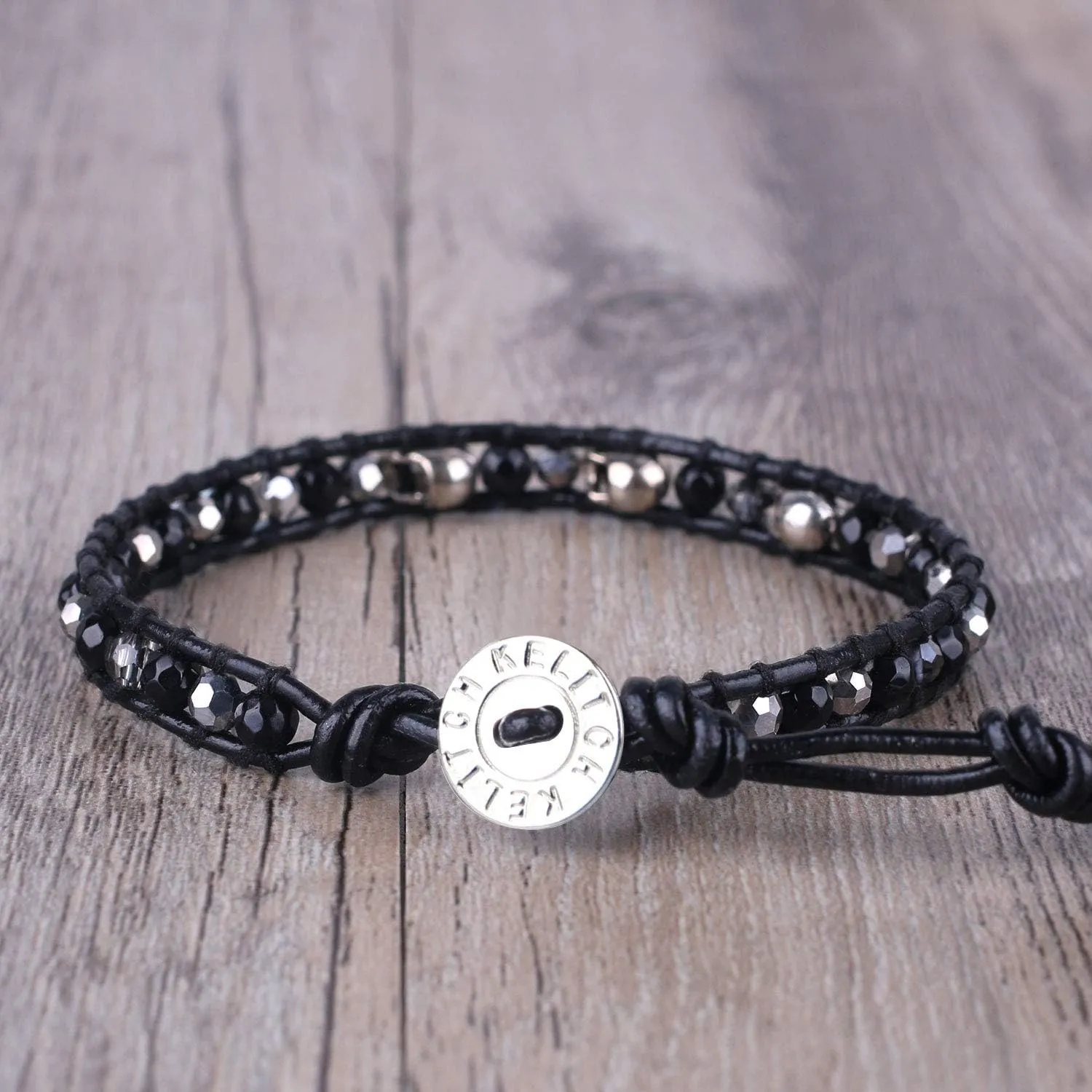 KELITCH 925 Silver Skull Bracelets Wrap Bracelets Women Crystal Beaded Bracelets on Natural Leather
