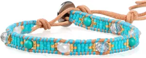KELITCH Boho Seed Beaded Bracelets Gray Leather Wrap Bracelet Women Handmade Bangle Bracelets