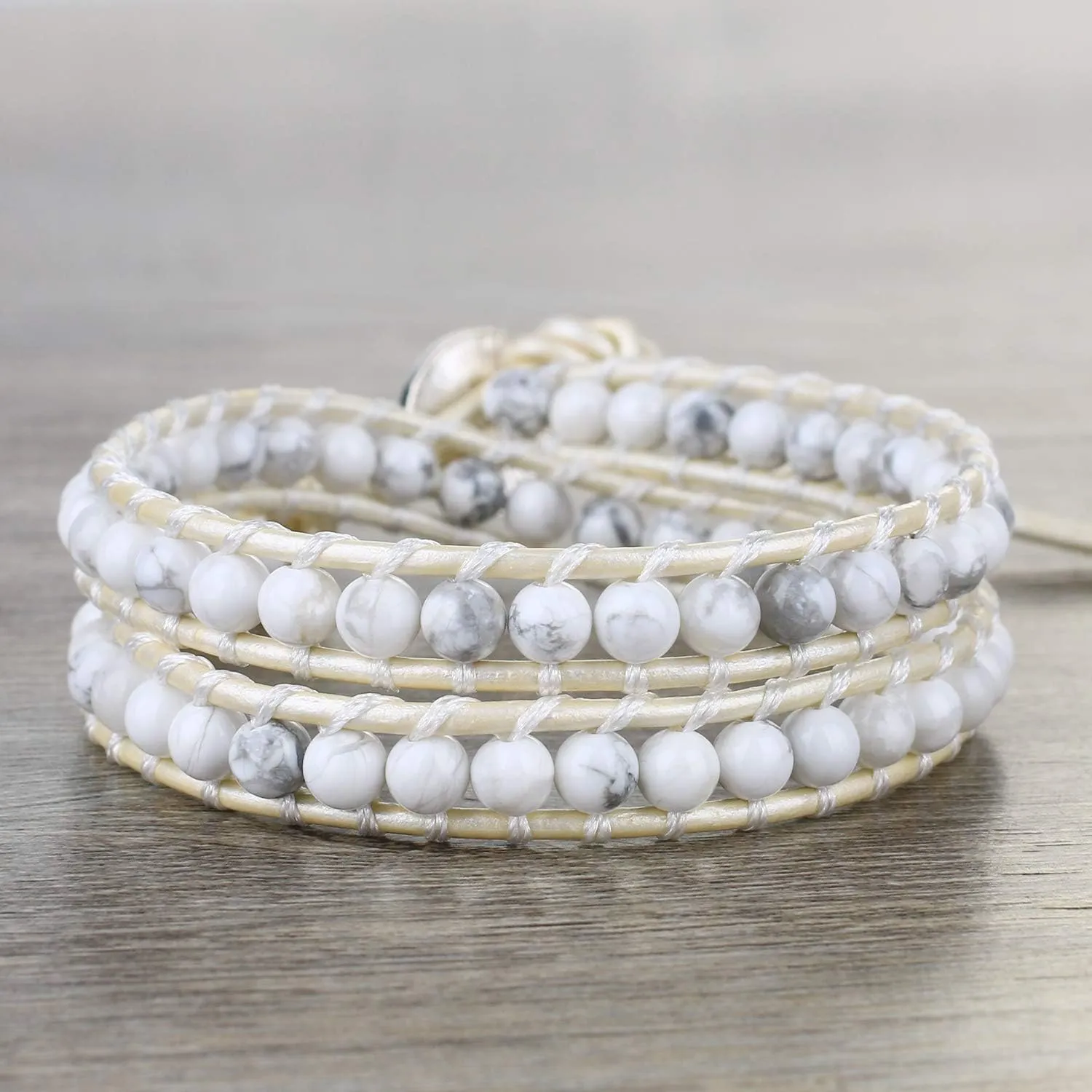KELITCH Double Wrap Bracelet Women Hand-Braided Turquoise Beads Bracelets Boho Leather Bracelets Bangle