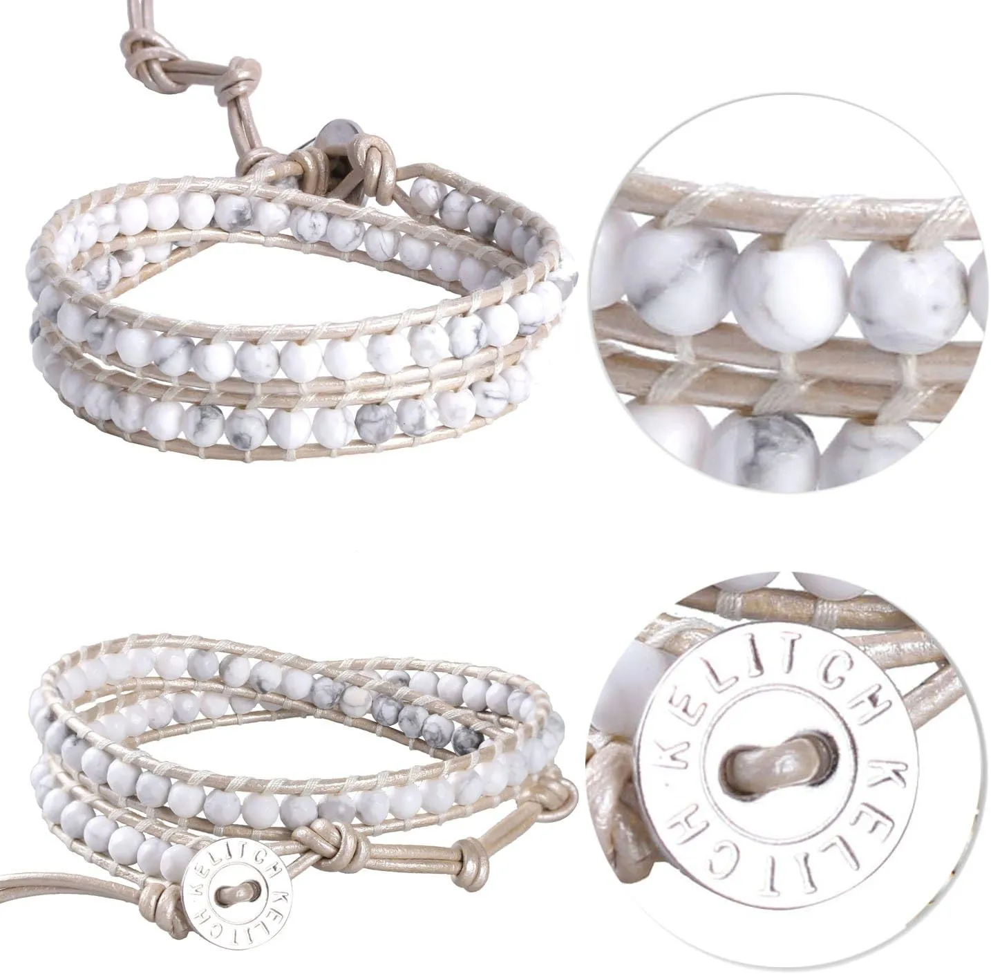 KELITCH Double Wrap Bracelet Women Hand-Braided Turquoise Beads Bracelets Boho Leather Bracelets Bangle