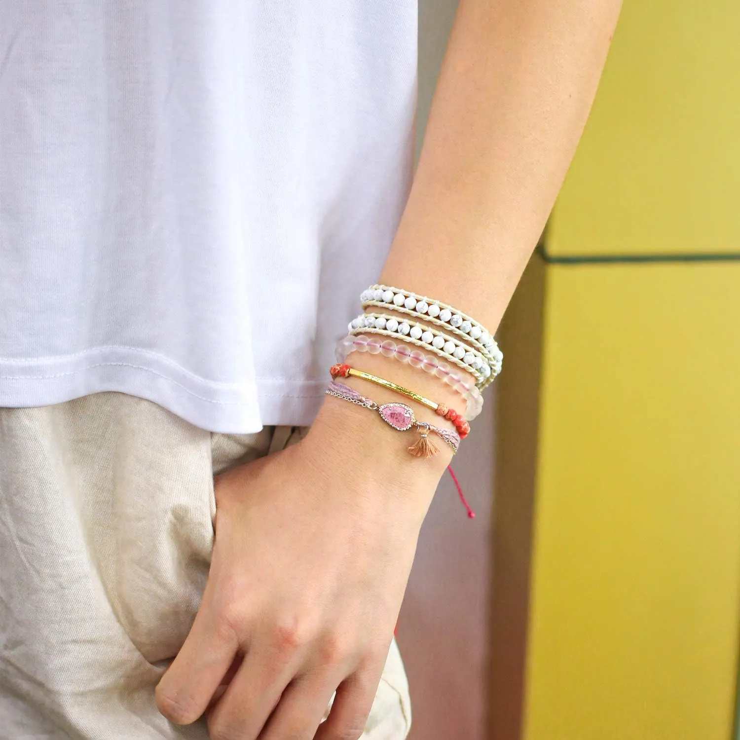 KELITCH Double Wrap Bracelet Women Hand-Braided Turquoise Beads Bracelets Boho Leather Bracelets Bangle