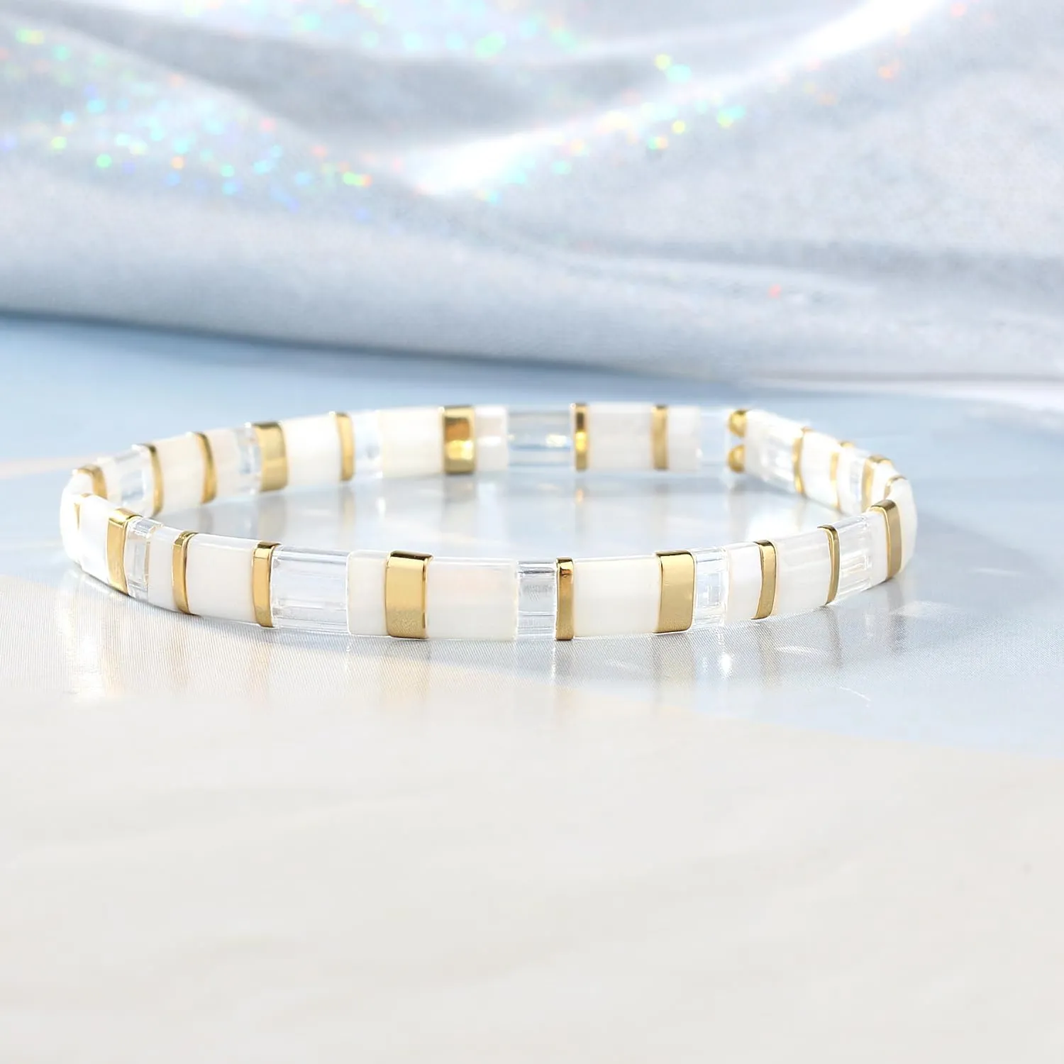 KELITCH New Miyuki Tila Bead Bracelets Charm Stretch Bracelets Stackable Wrap Bracelets for Women Jewelry