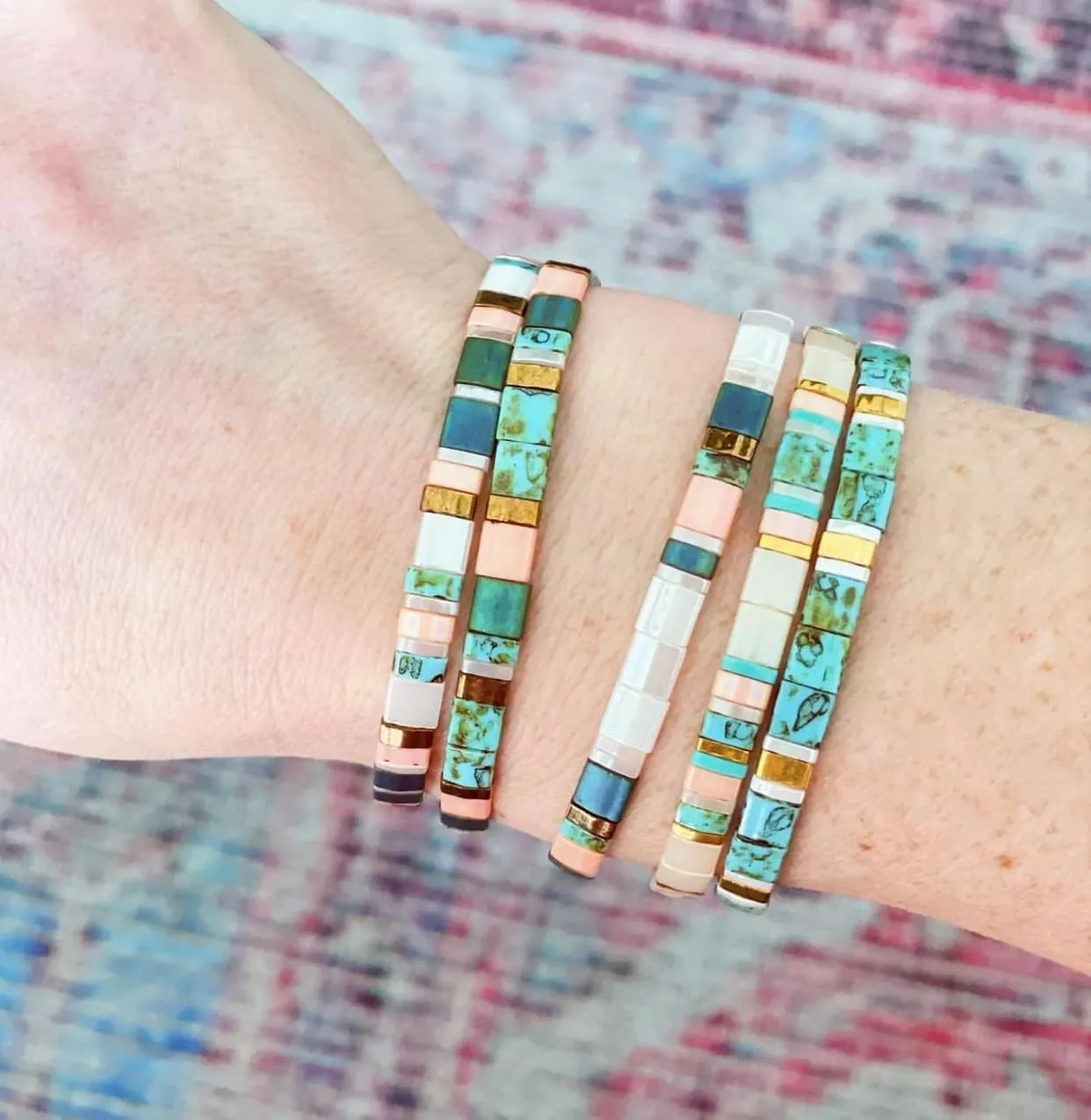 KELITCH Women Tila Bracelets Miyuki Beads Bracelets Colorful Stretch Bracelets Mixed Friendship Bracelets