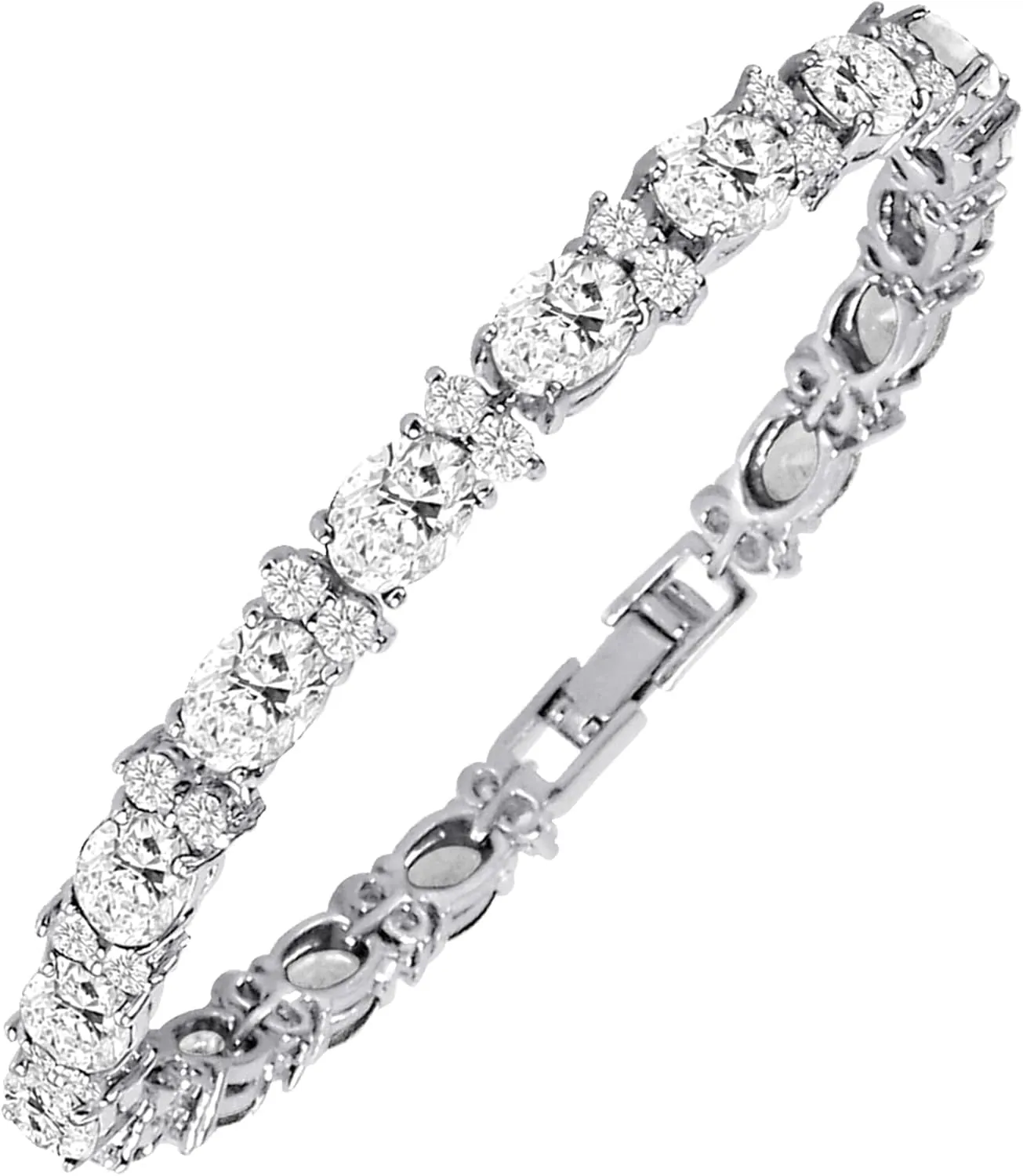 KEZEF Tennis Bracelets For Women - Cubic Zirconia - Oval 7x5mm Gemstones - Round 2.50mm White CZ - Silver Plated Brass - 7 Inch - Multiple Colors Hypoallergenic Bracelets