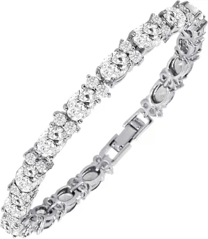 KEZEF Tennis Bracelets For Women - Cubic Zirconia - Oval 7x5mm Gemstones - Round 2.50mm White CZ - Silver Plated Brass - 7 Inch - Multiple Colors Hypoallergenic Bracelets