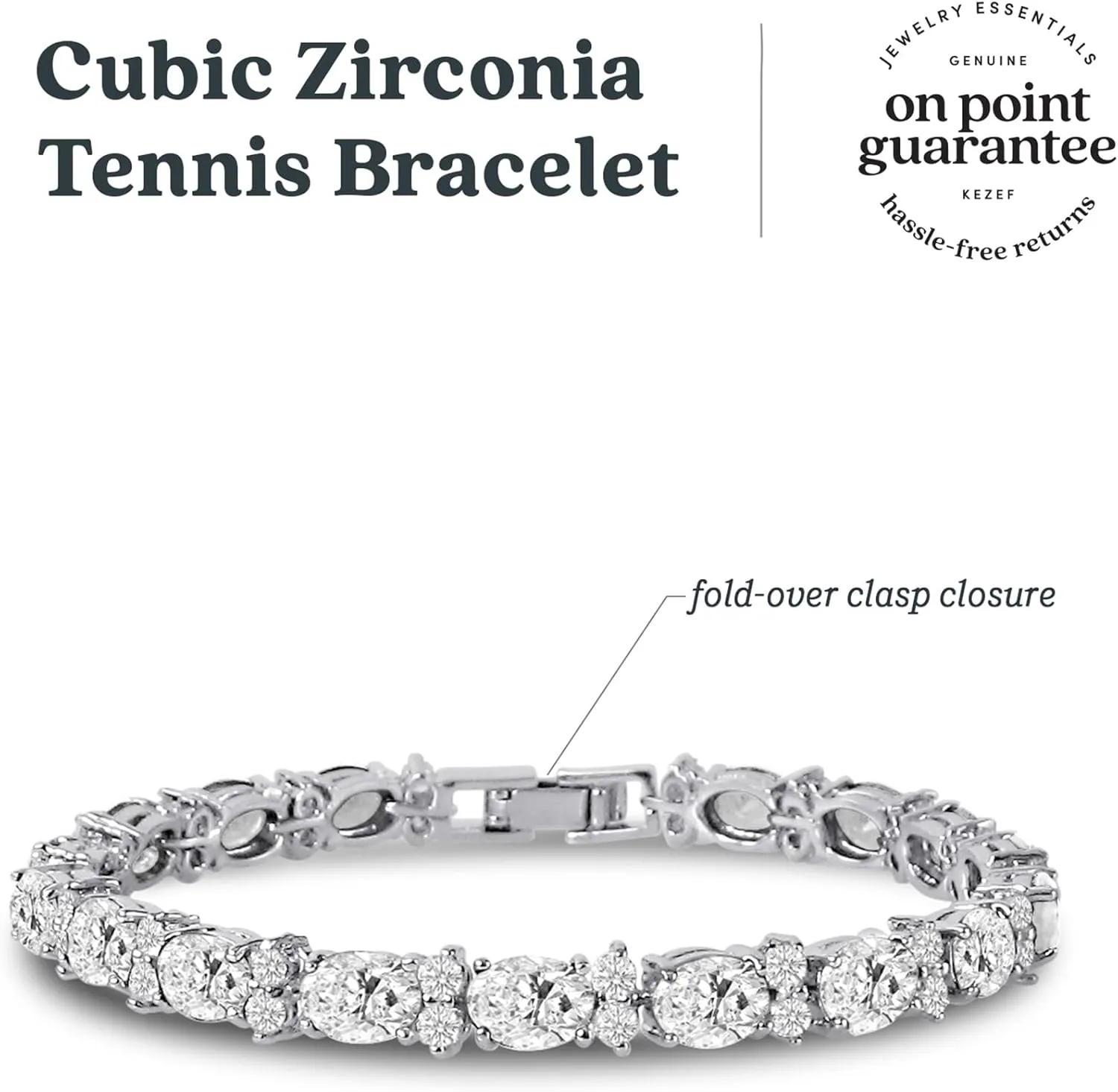KEZEF Tennis Bracelets For Women - Cubic Zirconia - Oval 7x5mm Gemstones - Round 2.50mm White CZ - Silver Plated Brass - 7 Inch - Multiple Colors Hypoallergenic Bracelets