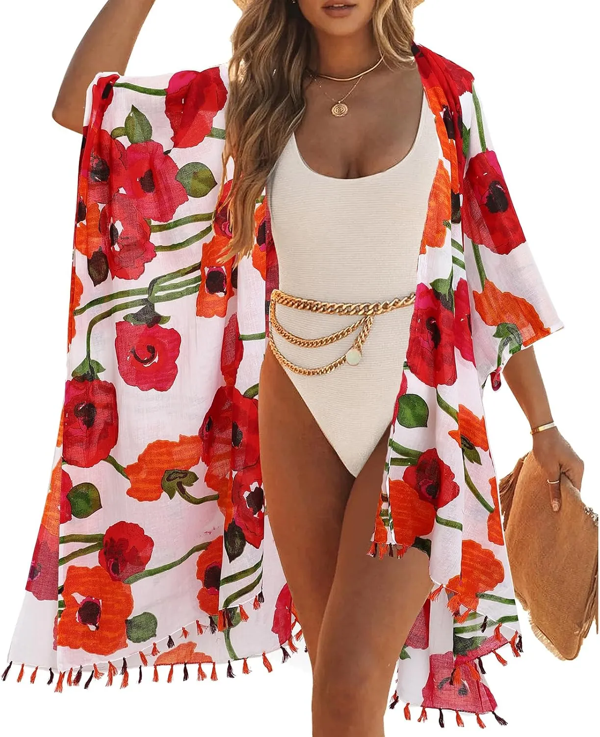 Kimonos for Women Beach Swimsuit Cover Up Boho Lightweight Kimono Cardigans for Summer