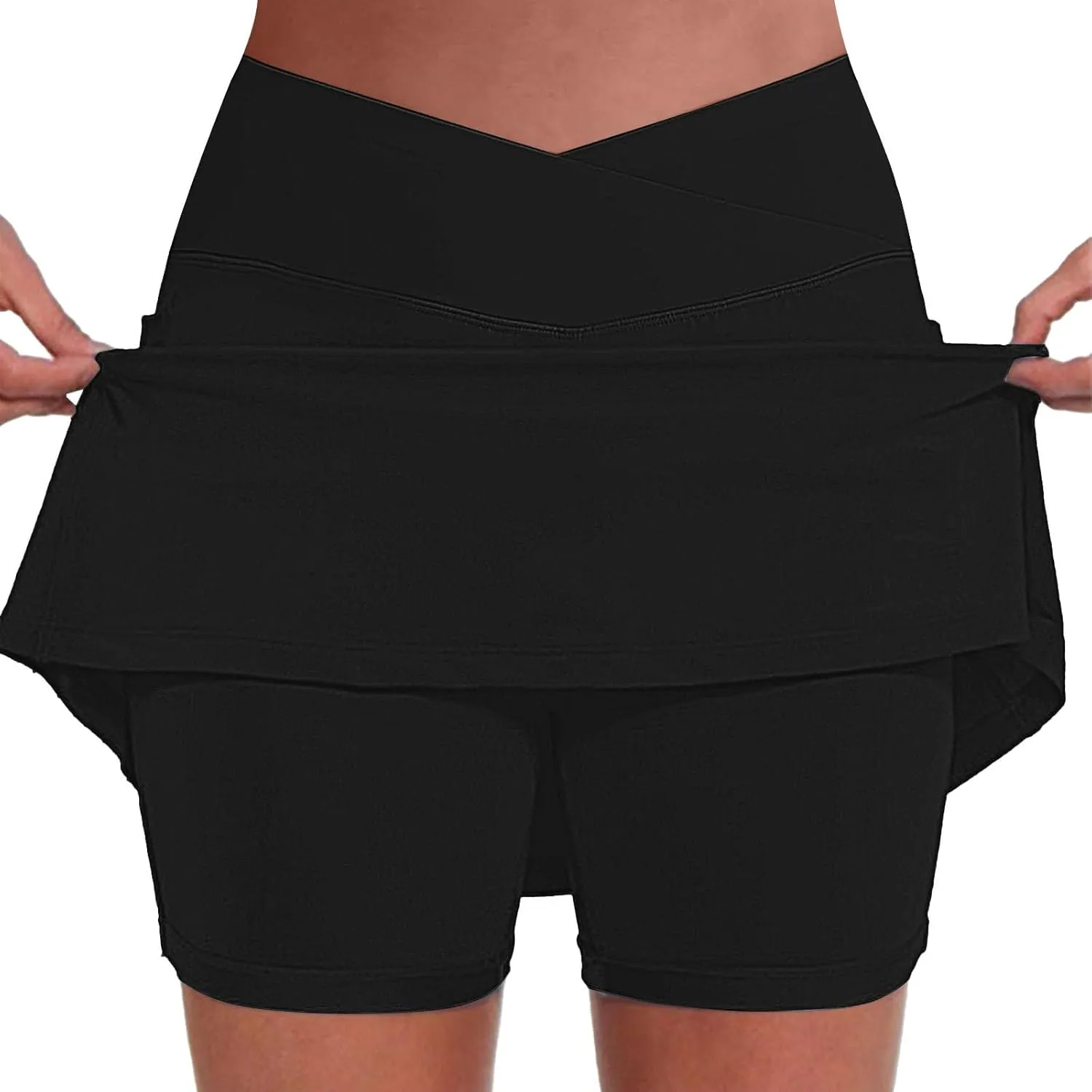 Knee Length Skorts Skirts for Women,Tummy Control Baggy Skorts with Pockets Mid Waist Athletic Pants Shorts Skirt