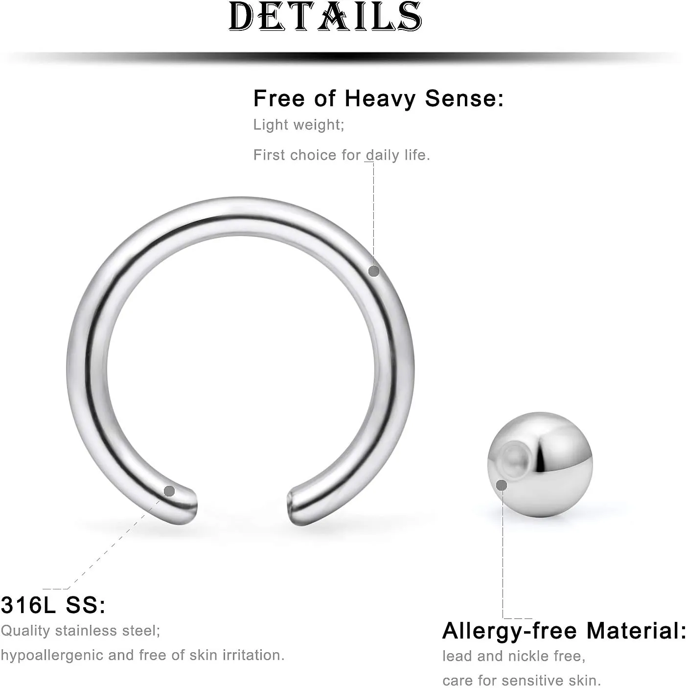 Kridzisw 12G Septum Rings Ear Gauges Earrings Hoops Eyebrow Piercings lip Rings Hoop 316L Surgical Steel Cartilage Helix Tragus Rook Daith Earrings Piercing Jewelry for Women Men 10mm 12mm 14mm 16mm