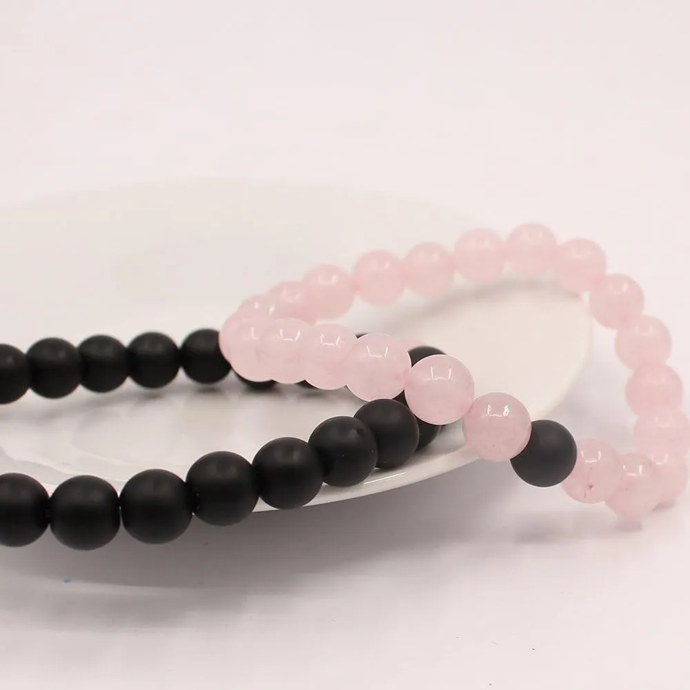 KSQS Long Distance Bracelets For Couples, His And Hers Black Onyx Turquoise Forever Stone Bead Bracelet For Lovers, Crystal Healing Gemstone Bracelet For Woman Man(2pcs)