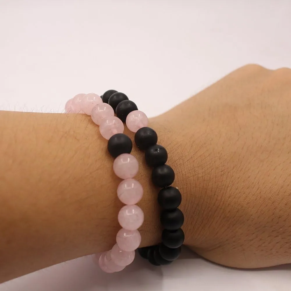 KSQS Long Distance Bracelets For Couples, His And Hers Black Onyx Turquoise Forever Stone Bead Bracelet For Lovers, Crystal Healing Gemstone Bracelet For Woman Man(2pcs)