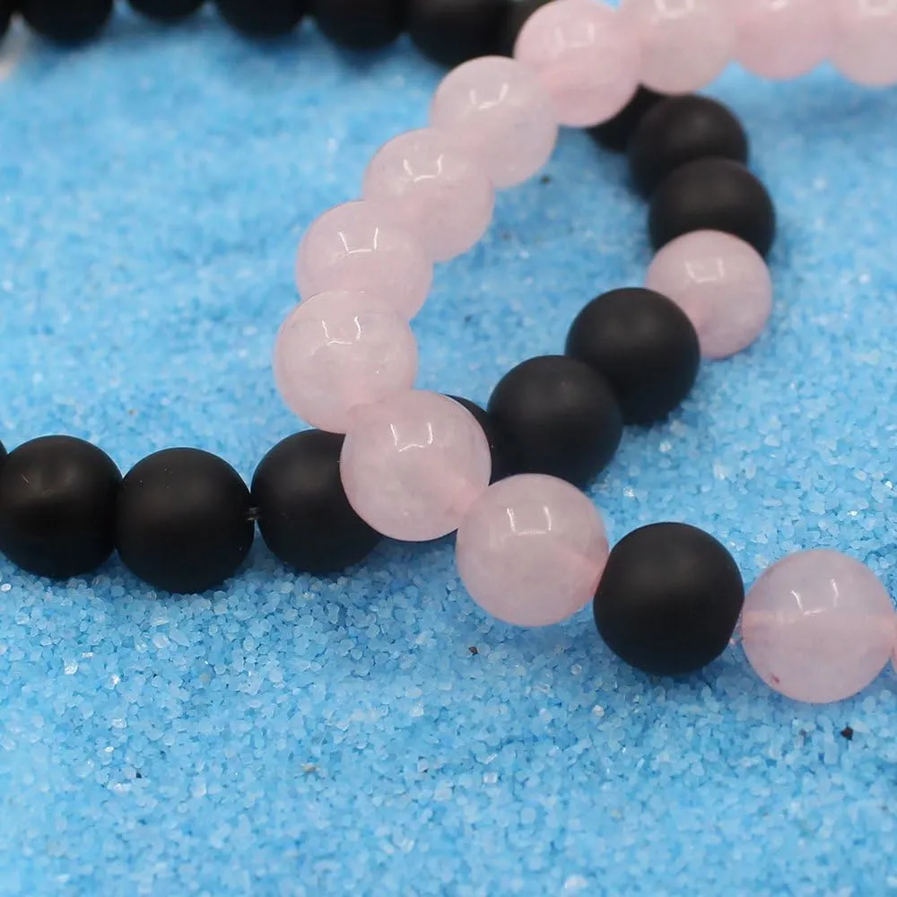 KSQS Long Distance Bracelets For Couples, His And Hers Black Onyx Turquoise Forever Stone Bead Bracelet For Lovers, Crystal Healing Gemstone Bracelet For Woman Man(2pcs)