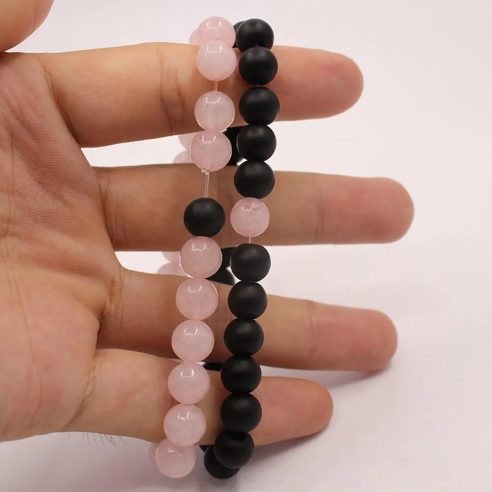 KSQS Long Distance Bracelets For Couples, His And Hers Black Onyx Turquoise Forever Stone Bead Bracelet For Lovers, Crystal Healing Gemstone Bracelet For Woman Man(2pcs)