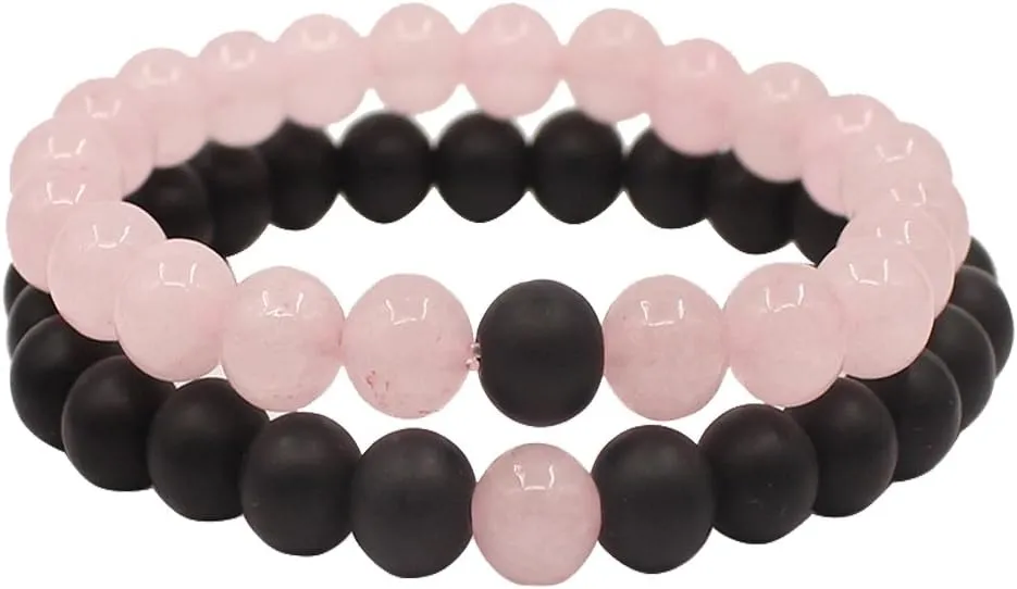 KSQS Long Distance Bracelets For Couples, His And Hers Black Onyx Turquoise Forever Stone Bead Bracelet For Lovers, Crystal Healing Gemstone Bracelet For Woman Man(2pcs)