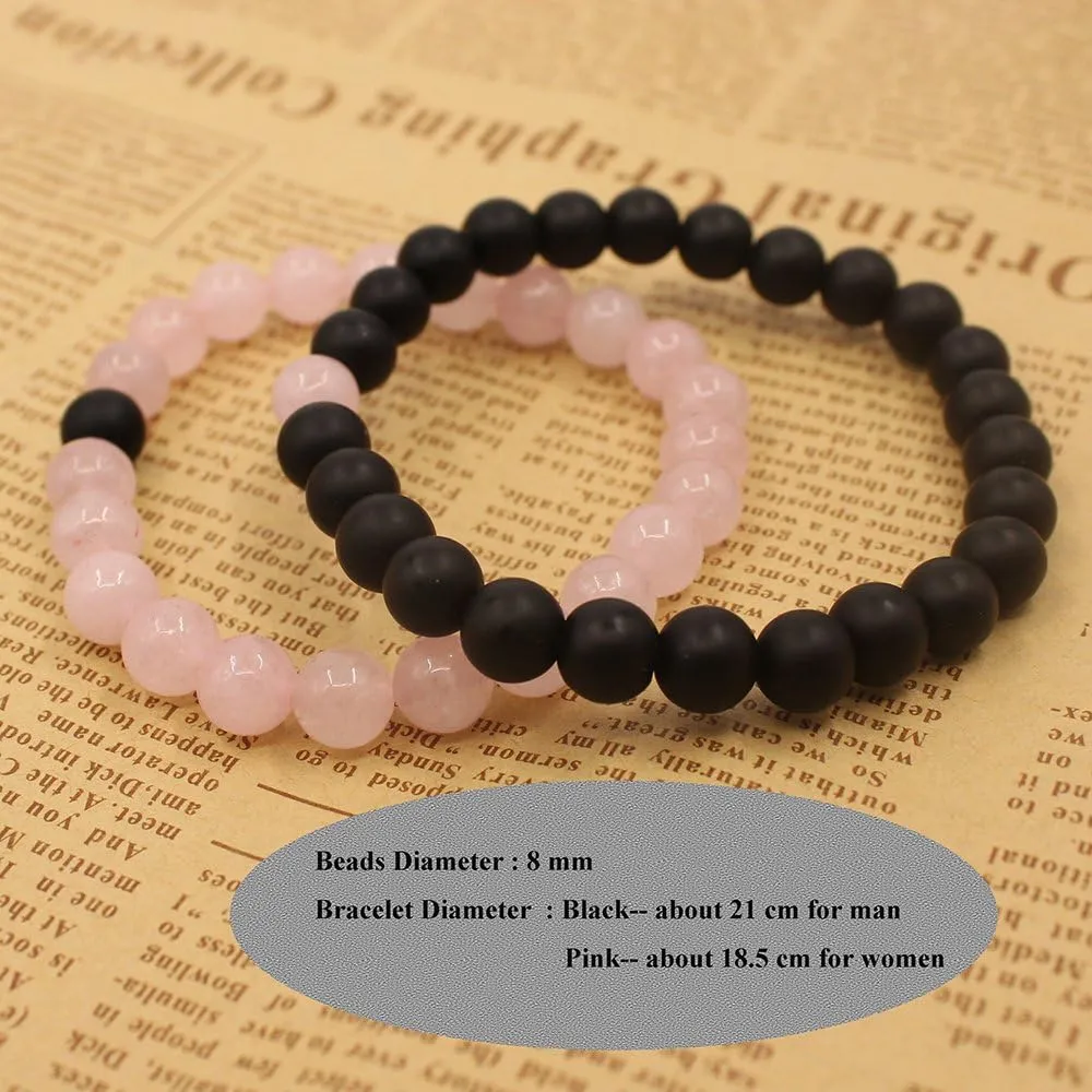KSQS Long Distance Bracelets For Couples, His And Hers Black Onyx Turquoise Forever Stone Bead Bracelet For Lovers, Crystal Healing Gemstone Bracelet For Woman Man(2pcs)