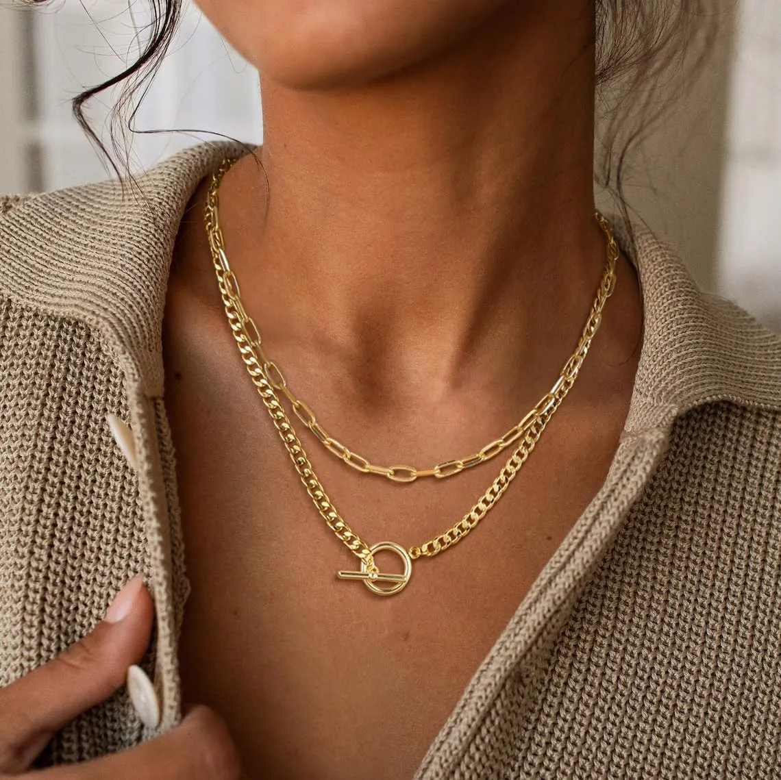 Kyerlyn Silver Necklaces for Women, Sterling Silver Stackable Stack Herringbone Choker Necklaces for Women Trendy Layering Circle Pendant Chain Necklace Set Jewelry for Women