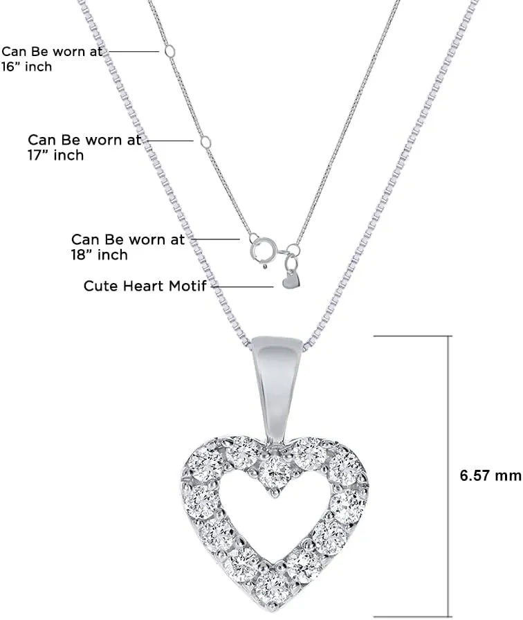 La Joya Adorable Lab Grown Diamond Heart Necklaces for Women| Accompanied By An Adjustable Silver Chain | Dainty 925 Sterling Silver Diamond Necklace For Women