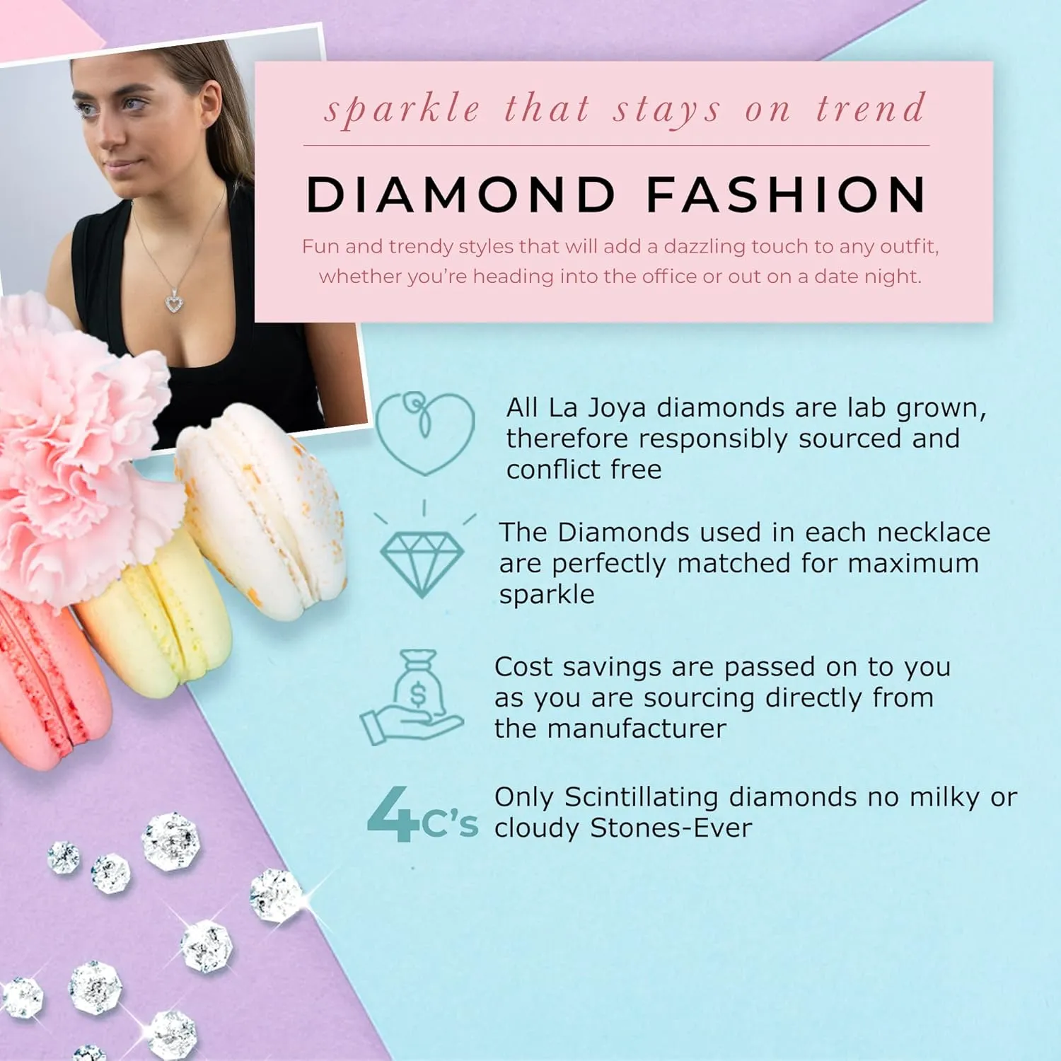 La Joya Adorable Lab Grown Diamond Heart Necklaces for Women| Accompanied By An Adjustable Silver Chain | Dainty 925 Sterling Silver Diamond Necklace For Women