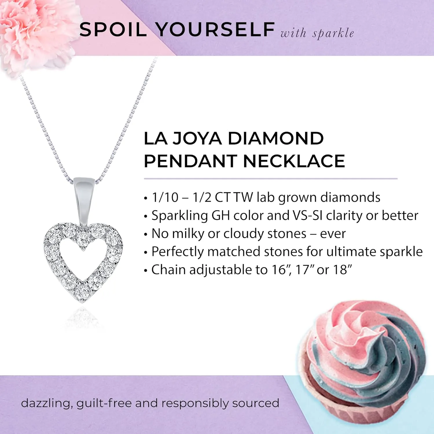 La Joya Adorable Lab Grown Diamond Heart Necklaces for Women| Accompanied By An Adjustable Silver Chain | Dainty 925 Sterling Silver Diamond Necklace For Women