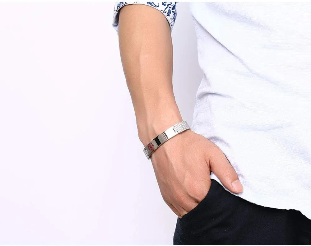 LanM Medical Alert Bracelets for Men & Women - Free Engraving, Stainless Steel, 7.9-8.7 Inch
