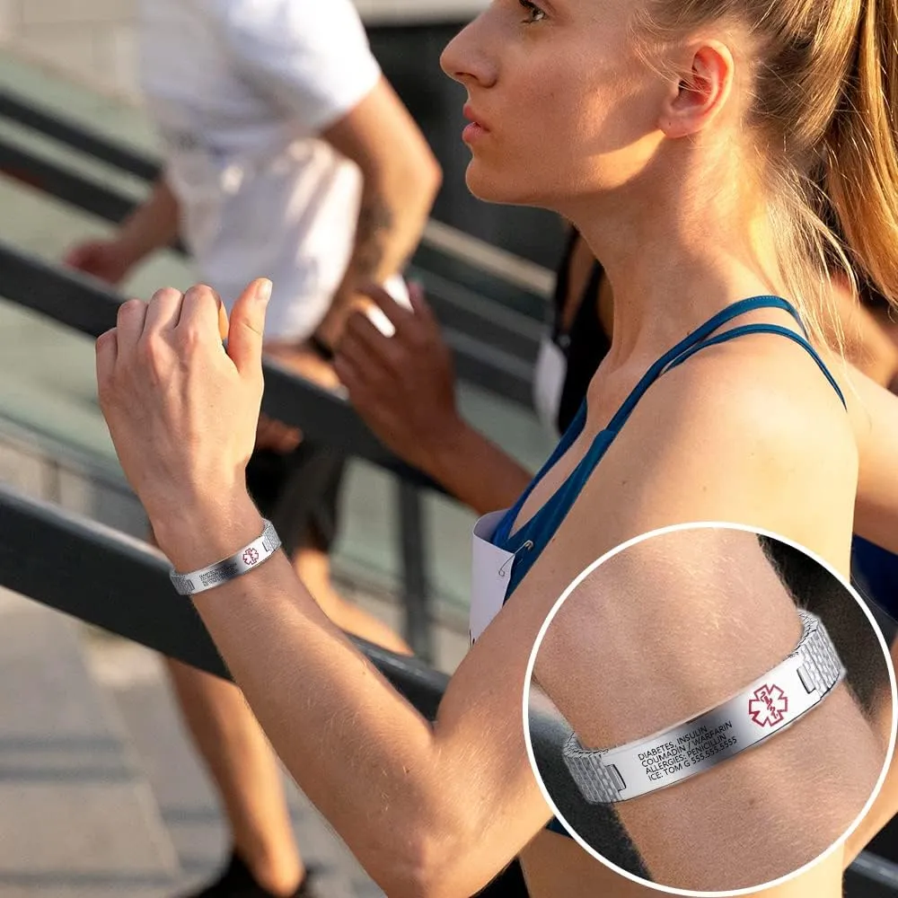 LanM Medical Alert Bracelets for Men & Women - Free Engraving, Stainless Steel, 7.9-8.7 Inch