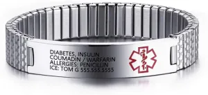 LanM Medical Alert Bracelets for Men & Women - Free Engraving, Stainless Steel, 7.9-8.7 Inch