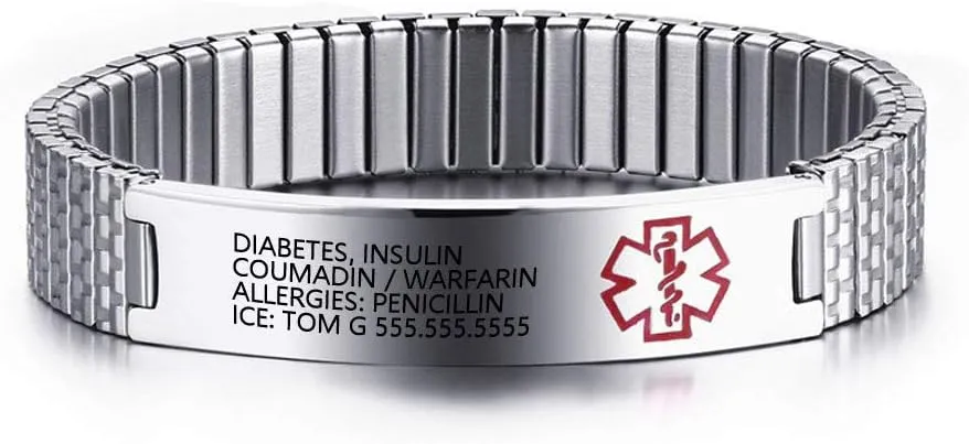 LanM Medical Alert Bracelets for Men & Women - Free Engraving, Stainless Steel, 7.9-8.7 Inch