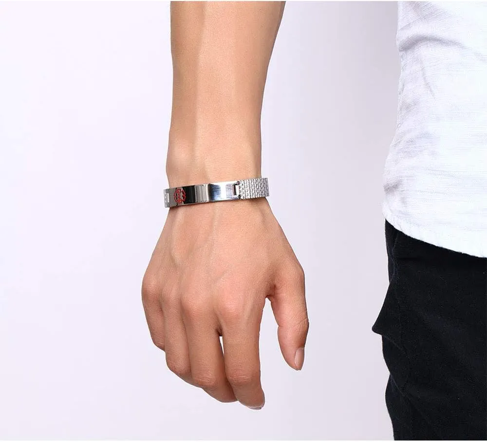 LanM Medical Alert Bracelets for Men & Women - Free Engraving, Stainless Steel, 7.9-8.7 Inch