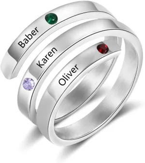 LanM Personalized Mothers Rings with Birthstones BFF Wrap Name Rings for Women Promise Rings for Her Sisters Friends Rings Mother Day Gift