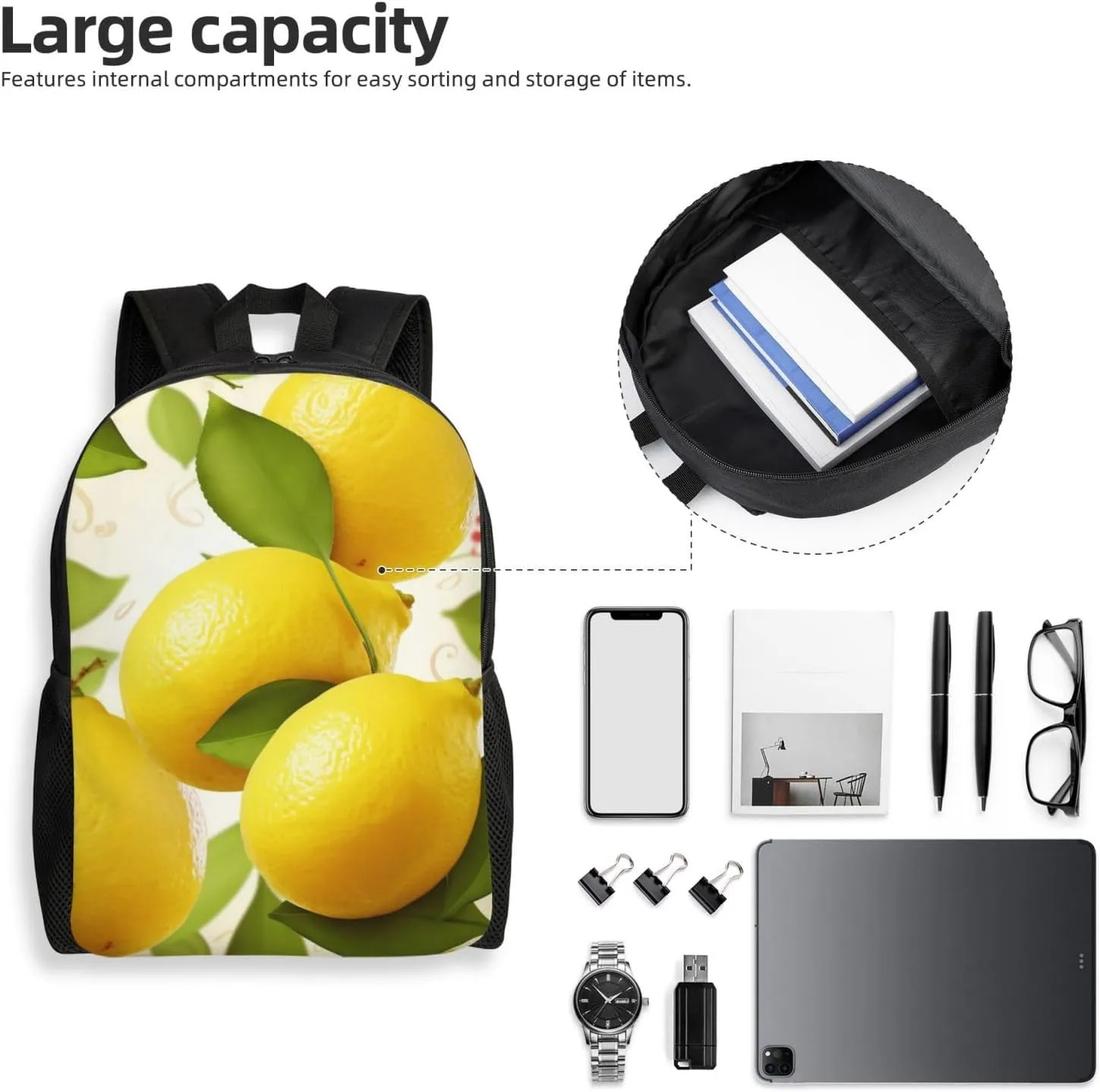 Laptop Backpack for Women Men Carry-on Backpack Fruits Lemon Daypack Lightweight Travel Shoulder Bags