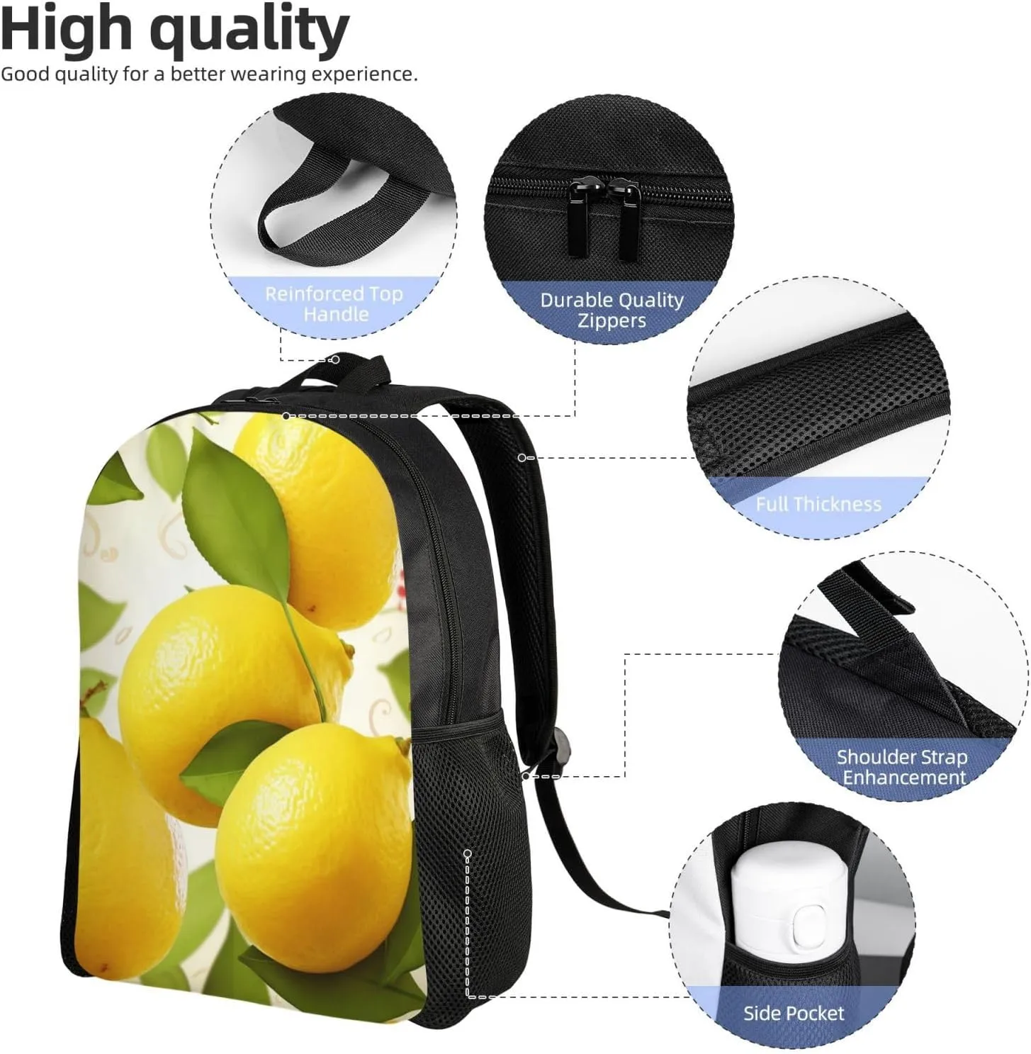 Laptop Backpack for Women Men Carry-on Backpack Fruits Lemon Daypack Lightweight Travel Shoulder Bags