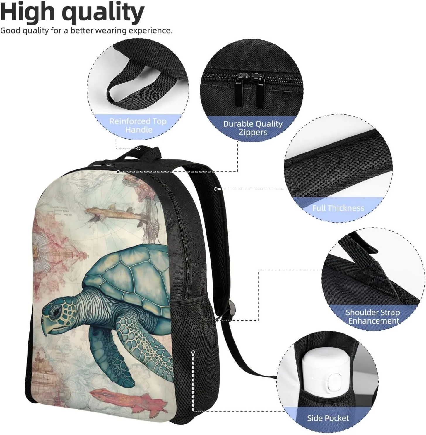 Laptop Backpack for Women Men Carry-on Backpack Sea Turtle Underwater Daypack Lightweight Travel Shoulder Bags