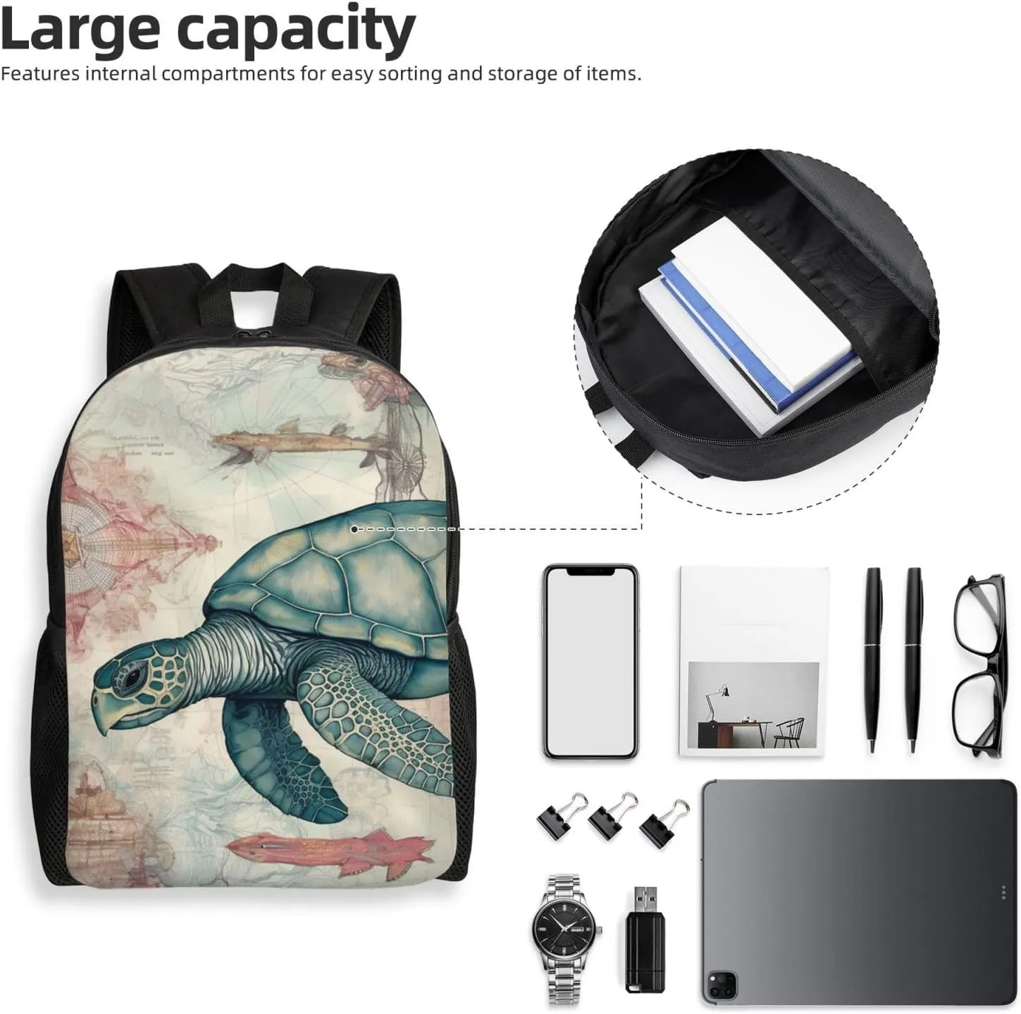 Laptop Backpack for Women Men Carry-on Backpack Sea Turtle Underwater Daypack Lightweight Travel Shoulder Bags