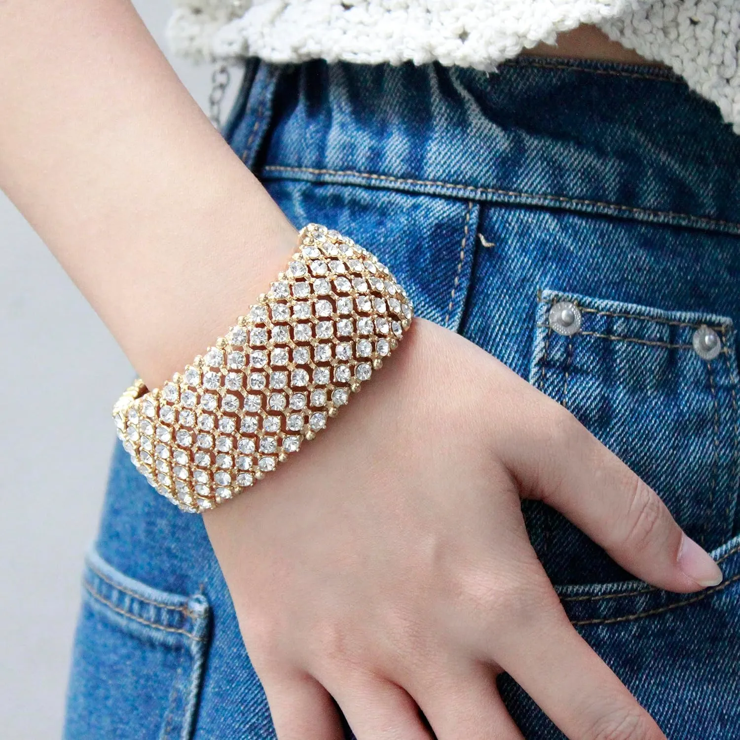 Lavencious Tennis Rhinestone Stretch Bridal Bracelets Evening Party Jewelry For Women Stretch Bracelets