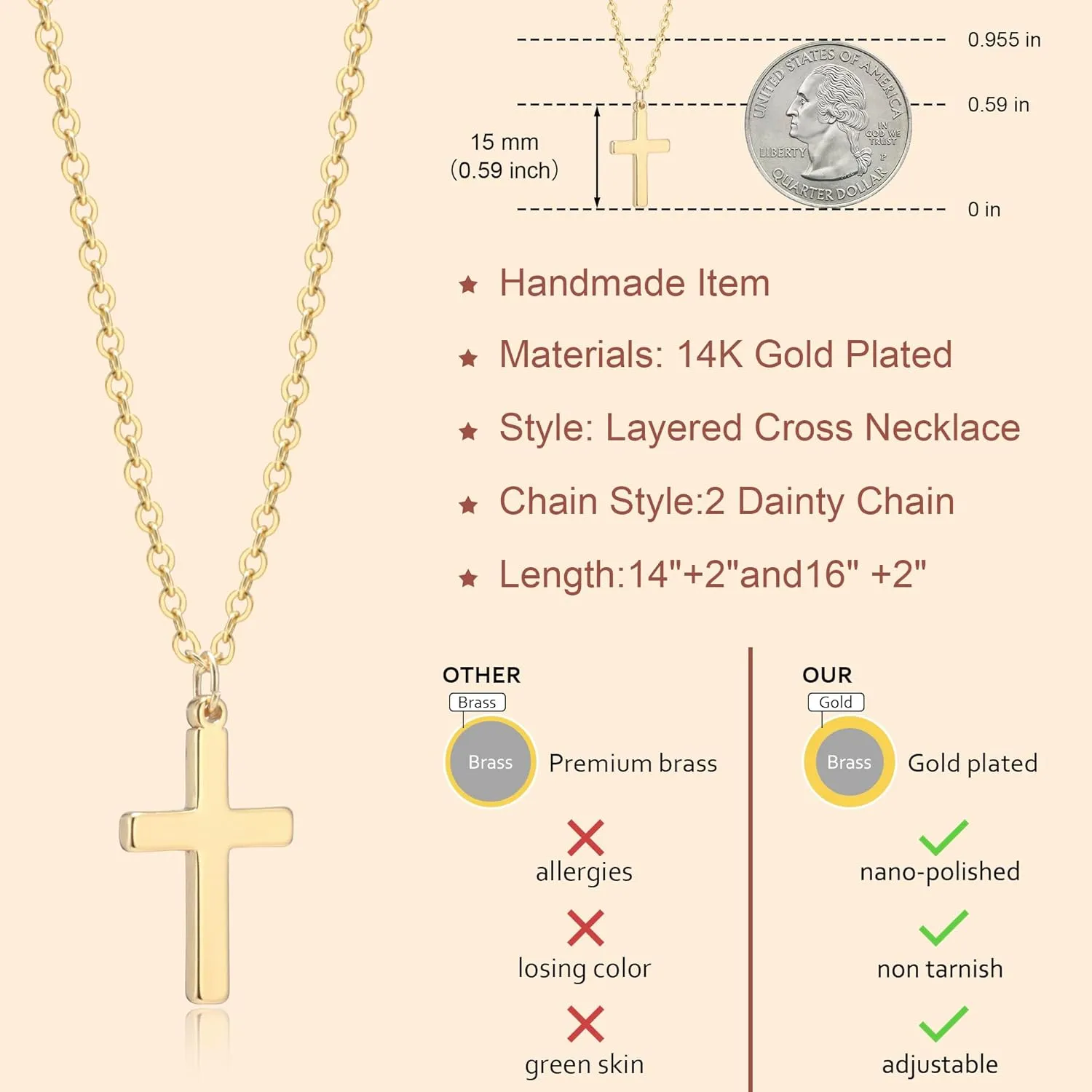 Layered Cross Necklace for Women,14K Gold Plated/Sterling Silver Plated Choker Necklaces for Women Stack Simple Cross Pendant Necklaces Jewelry for Women Trendy