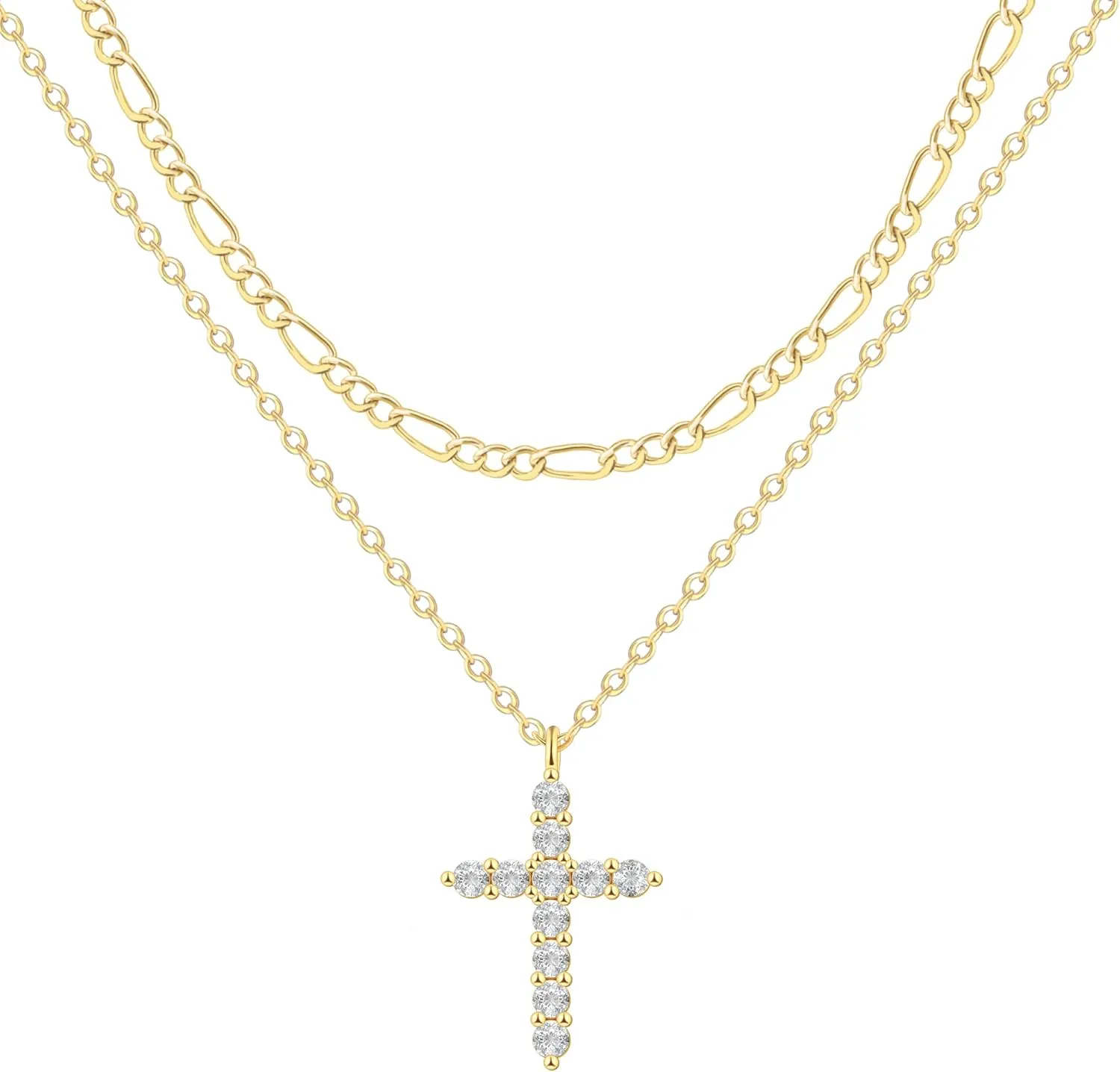 Layered Cross Necklace for Women,14K Gold Plated/Sterling Silver Plated Choker Necklaces for Women Stack Simple Cross Pendant Necklaces Jewelry for Women Trendy