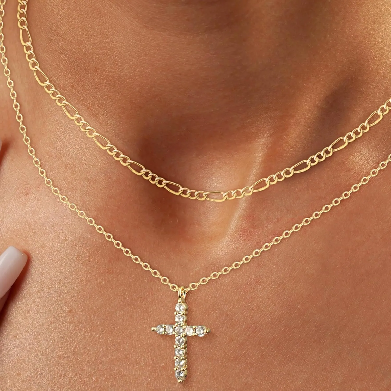 Layered Cross Necklace for Women,14K Gold Plated/Sterling Silver Plated Choker Necklaces for Women Stack Simple Cross Pendant Necklaces Jewelry for Women Trendy
