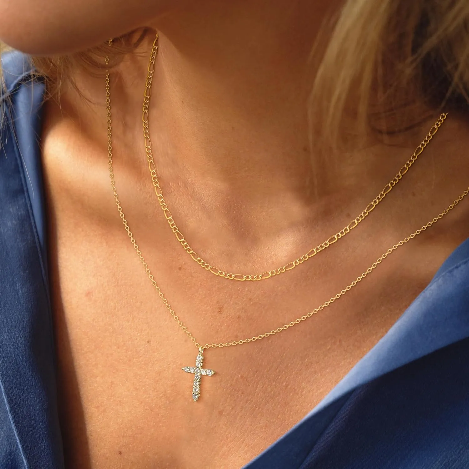 Layered Cross Necklace for Women,14K Gold Plated/Sterling Silver Plated Choker Necklaces for Women Stack Simple Cross Pendant Necklaces Jewelry for Women Trendy