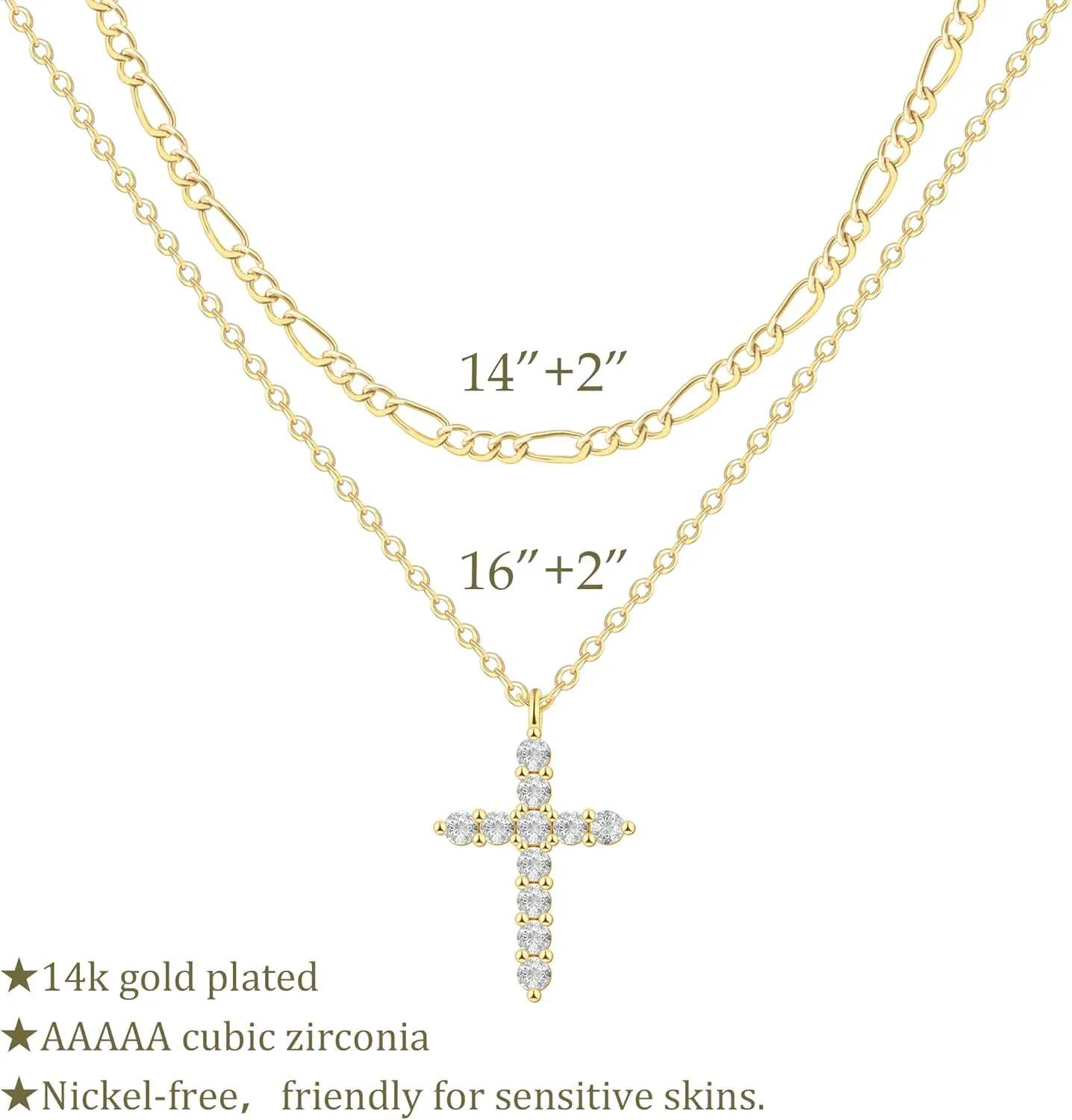 Layered Cross Necklace for Women,14K Gold Plated/Sterling Silver Plated Choker Necklaces for Women Stack Simple Cross Pendant Necklaces Jewelry for Women Trendy