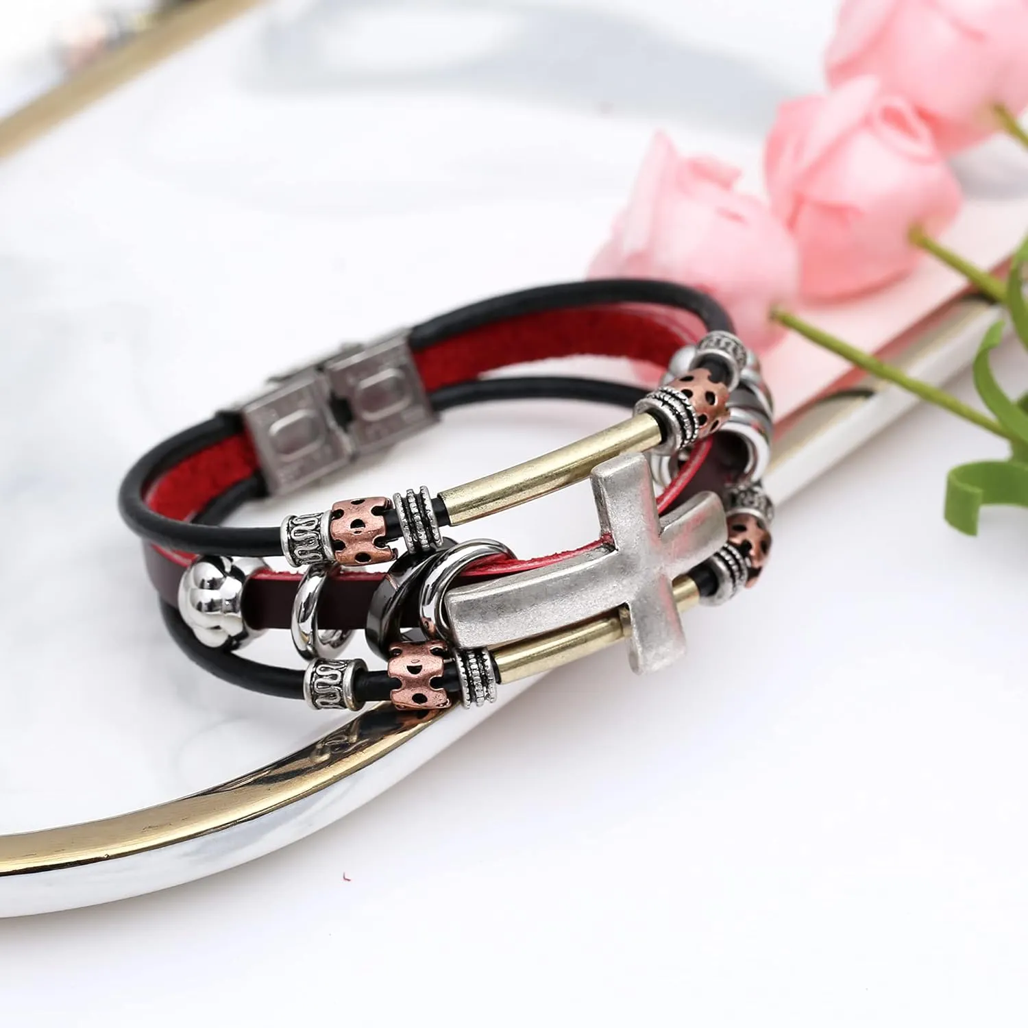 Leather Bracelets for Women Multilayer Bracelets for Women with Genuine Leather Layered Bracelets Boho/Bohemia Style Jewelry for Men and Woman